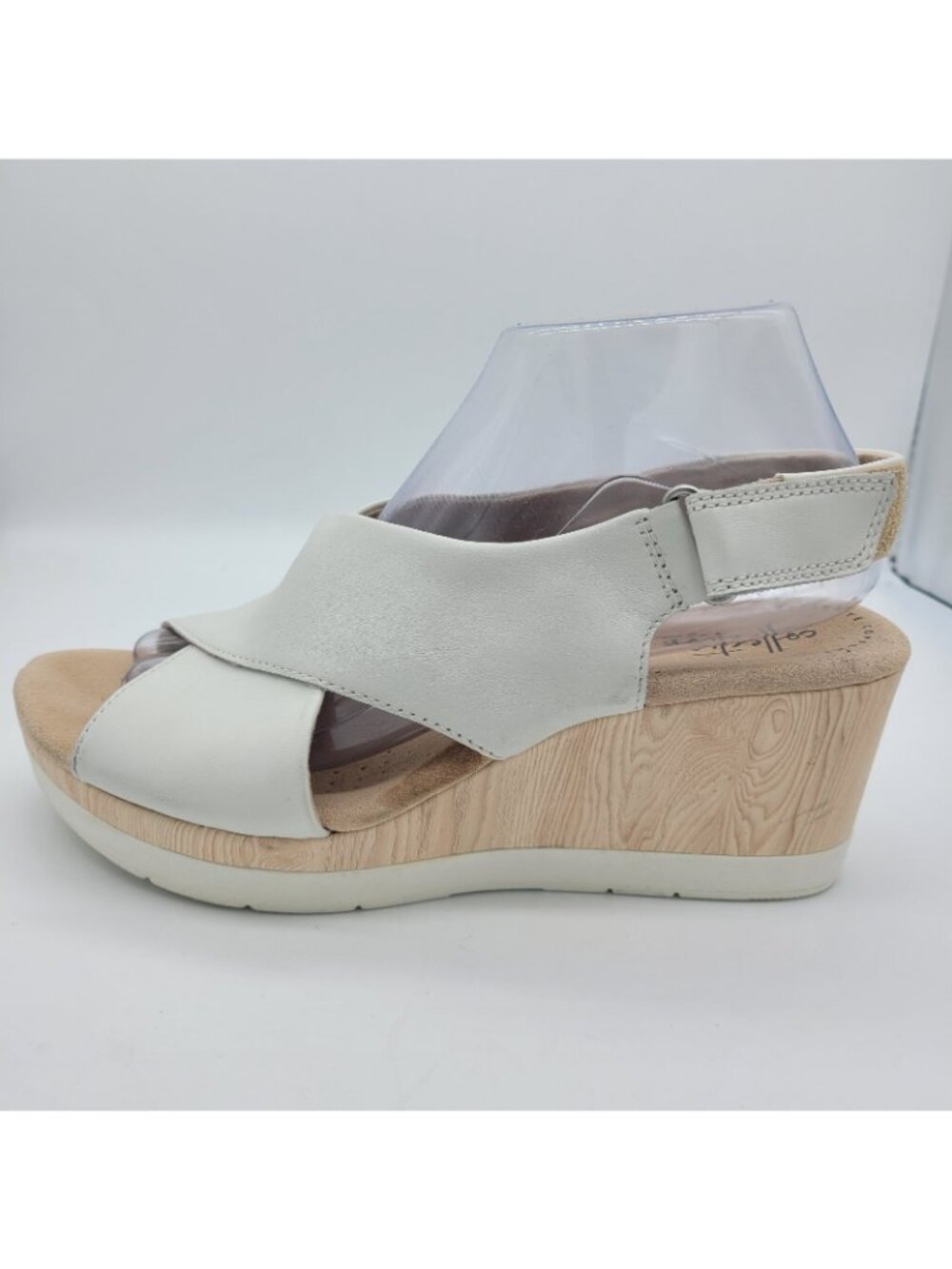 Collection By Clarks Cammy Pearl Sling Back Leather Beige Wedge Heels Sandals 9 - Picture 5 of 10